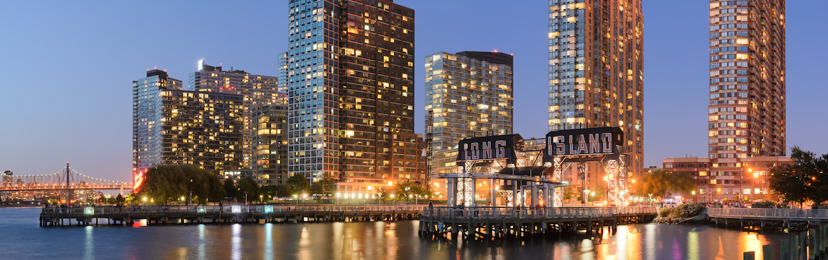 nighttime skyline of Long Island City, New York